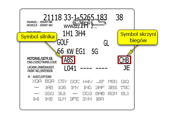 Nalepka identyfikacyjna VW przykład 1